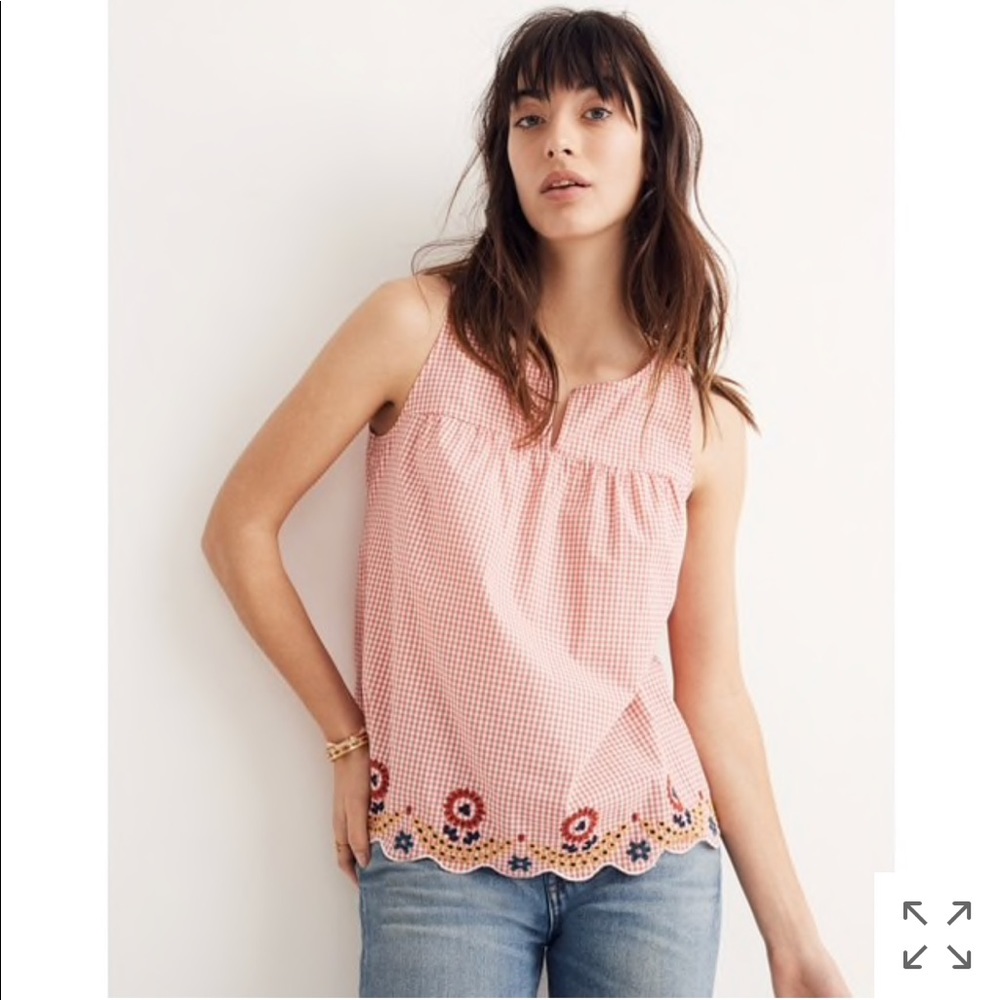 Madewell Embroidered Gingham Top